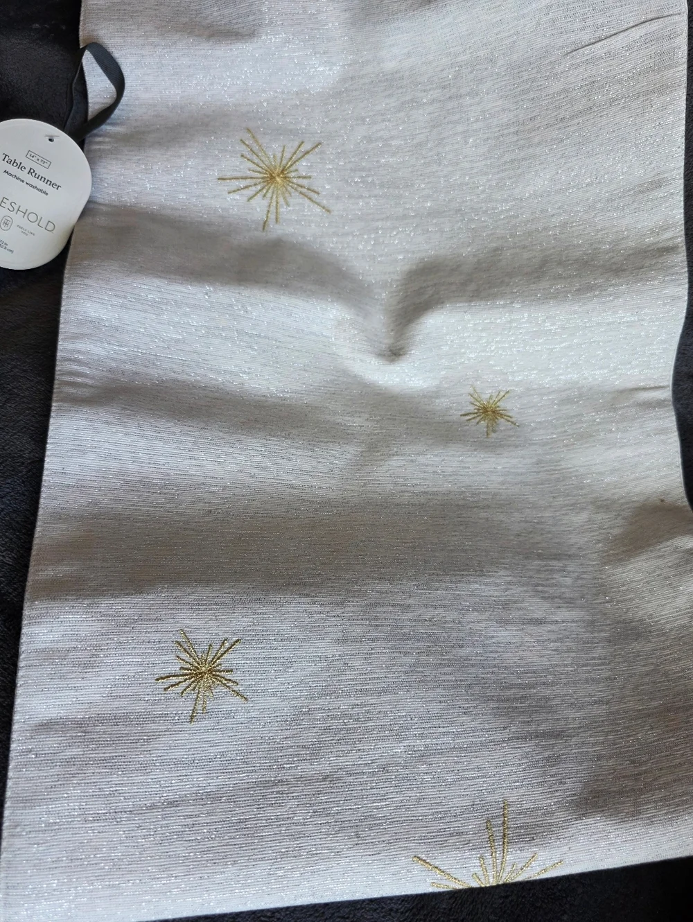 New Threshold 2025 Christmas Elegant Gold Embroidered stars Table Runner 14 × 72